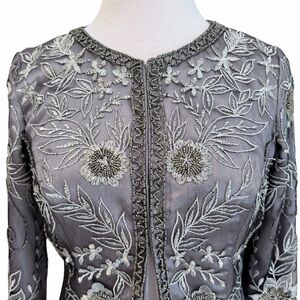 Sue Wong Nocturne Jacket NWT Silver Gray Floral Embroidered Beaded Size 6